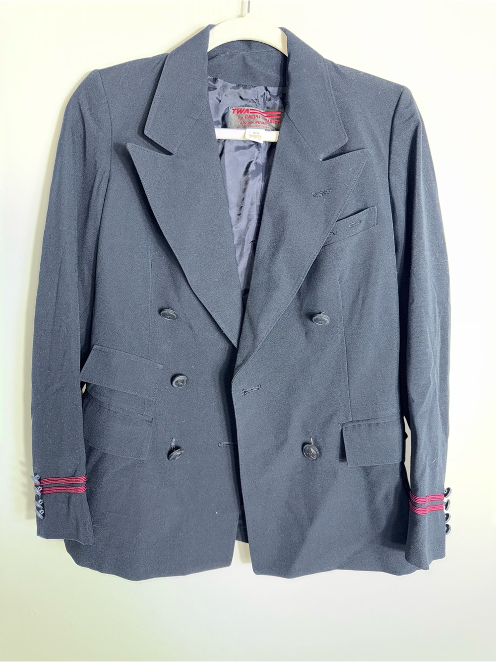 TWA by Ralph Lauren Vintage Flight Attendant Blazer Jacket-Navy Blue-Size 10R